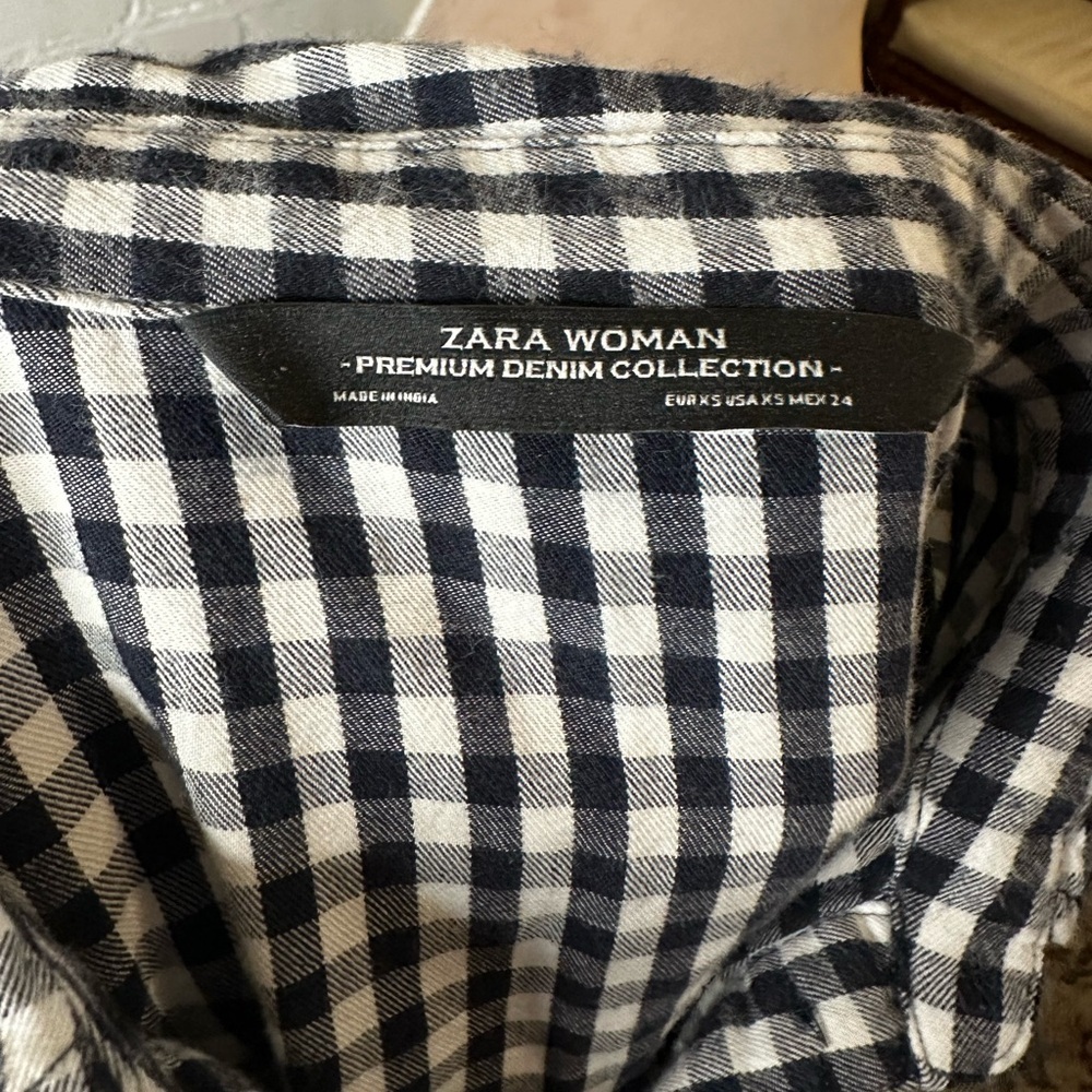 Zara Denim Collection Gingham Black and White Flowy Collared Shirt - Picture 9 of 9